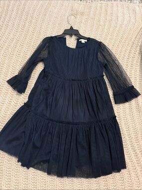 J. Crew Navy Tiered Mesh Sleeve Dress for Girls